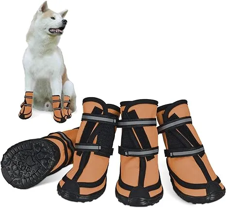 Dog Shoes for Large Dogs Winter Snow Dog Booties with Adjustable Straps Rugged Anti-Slip Sole Paw - Sports Running Hiking Pet Dog Boots Protectors Comfortable Fit for Medium Large Dog (L, Red)