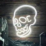 Halloween Decoration Skull Neon Sign, White LED Skull Shape Neon Wall Light Signs Decor, Wall Night Lights Cool Neon Sign Decor for Room Bedroom Bar Christmas Halloween Birthday Party Supply