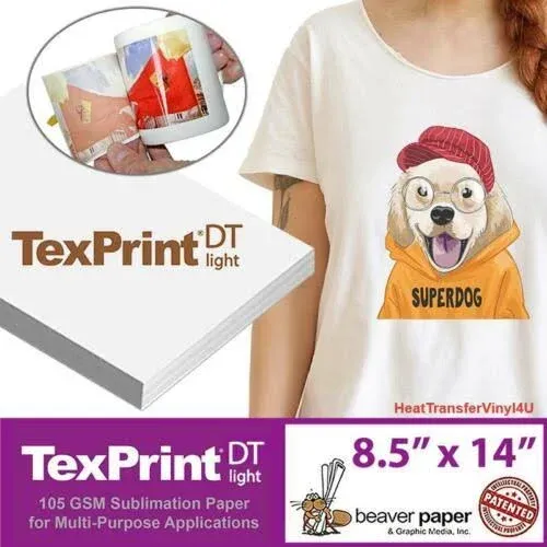 Beaver TexPrint DT Light -Replaces XP- All-Purpose High-Release Sublimation Paper for Epson Dye Transfer, Sawgrass Approved Sublimation Print