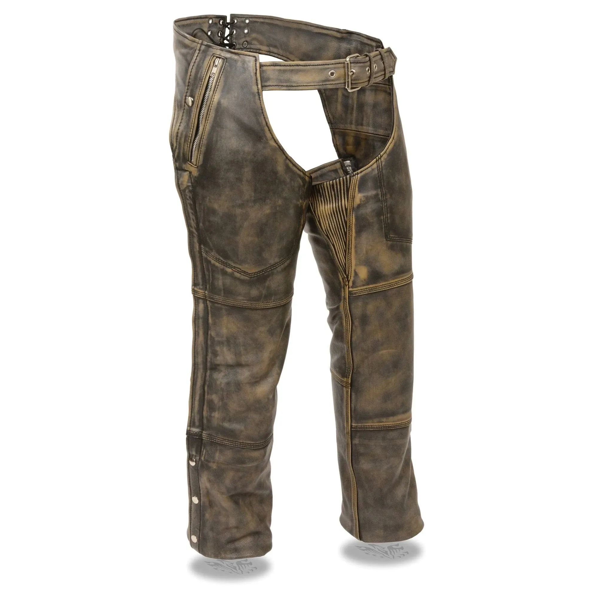 Milwaukee Leather Chaps for Men's Vintage Crazy Horse Brown Leather- Snap Out ...