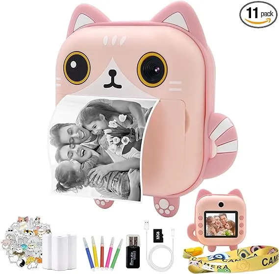 Instant Print Camera for Kids, Kids Camera with Print Paper, Selfie Video Digital Camera with HD 1080P 2.4 Inch IPS Screen,3-14 Years Old Children Toy Learning Camera for Birthday,Chistmas-Pink