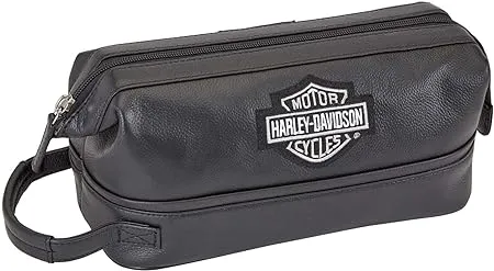 Harley-Davidso<wbr/>n Men&#039;s Black Leather Toiletry Kit Bag 99609