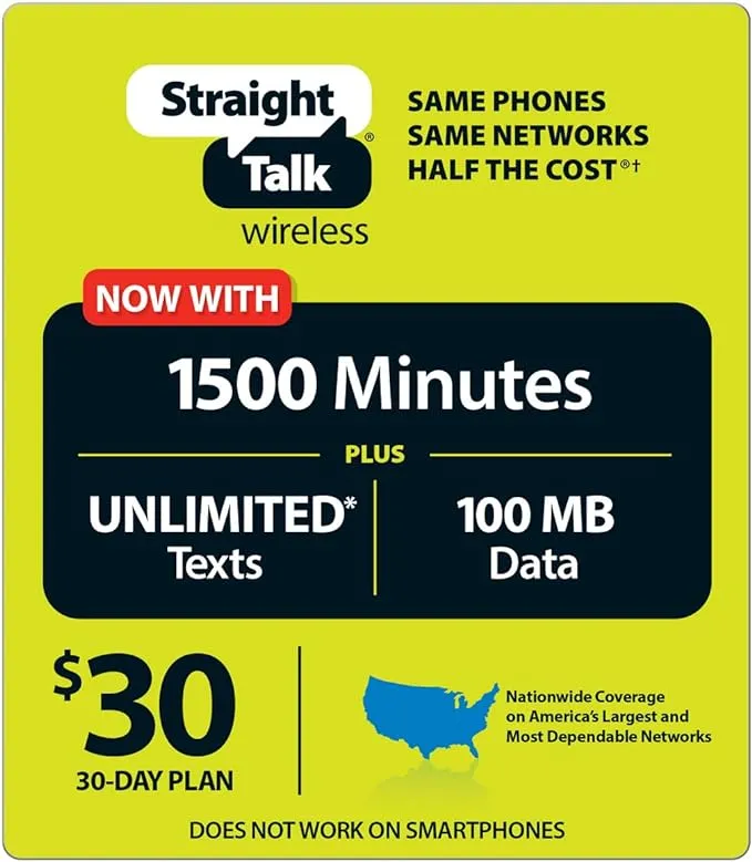 Straight Talk $30 30 Day Service Card (Basic phones only; No smartphones)