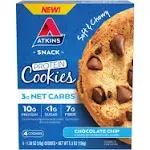 Atkins Chocolate Chip Protein Cookie, Protein Dessert, Rich in Fiber, 3g Net Carb, 1g Sugar, Keto Friendly, 4 Count