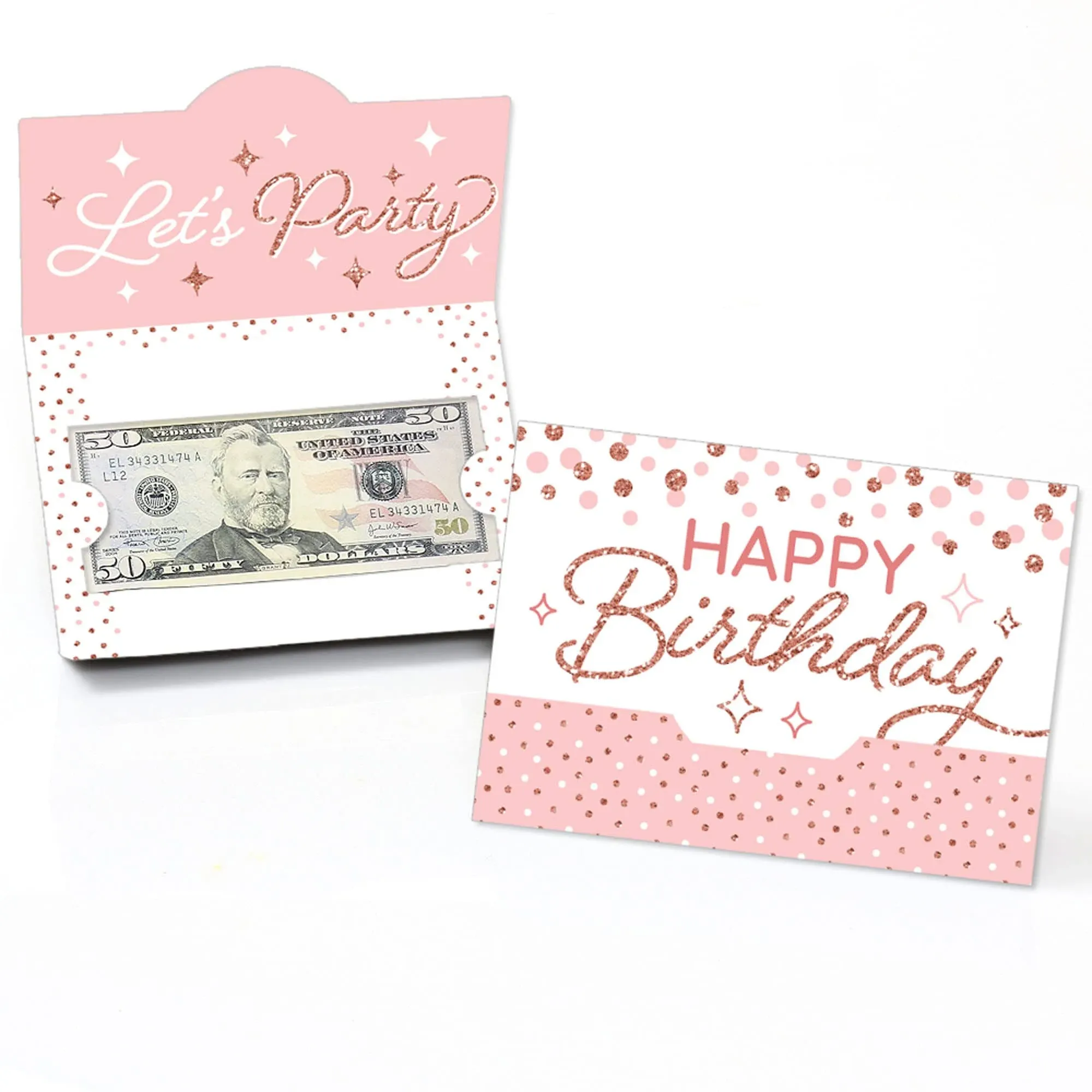 Big Dot of Happiness Pink Rose Gold Birthday - Happy Birthday Party Money And Gift Card Holders - Set of 8