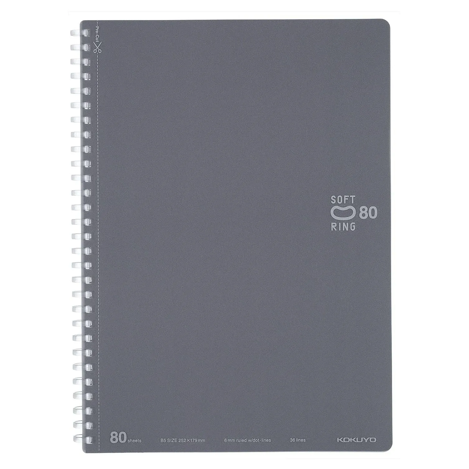 Kokuyo B5 Soft Ring B5 GRAY Notebook Dotted Line 6mm Rule | 80 Sheets SV308BT