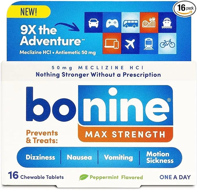 Bonine Maximum Strength Chewable Tablets, Peppermint, 16 Ct