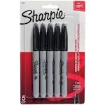 Sharpie Permanent Marker, Fine Point, Black - 5 markers