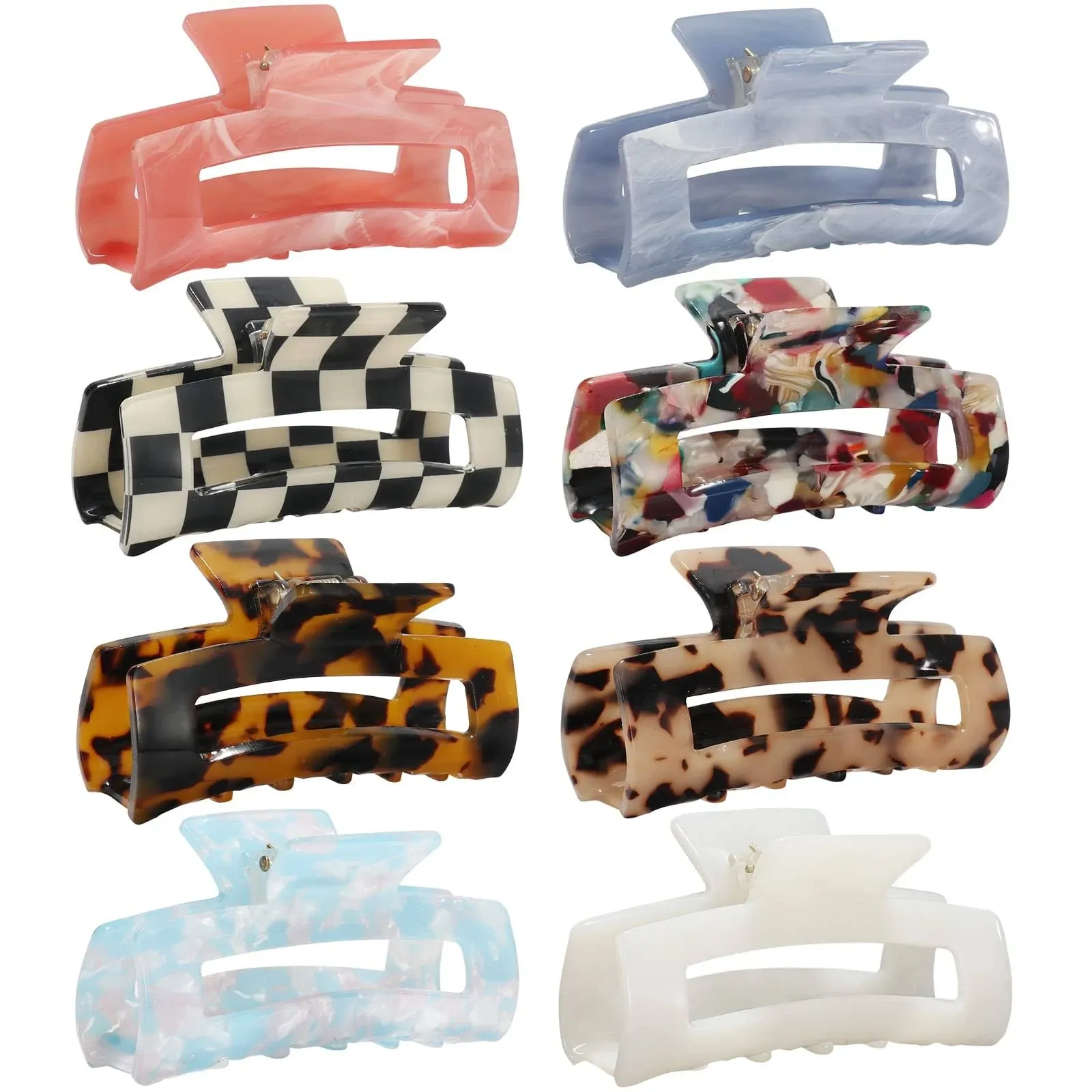 8-Pack Medium Acrylic Butterfly Hair Clips - Leopard Print, Non-Slip Strong H...