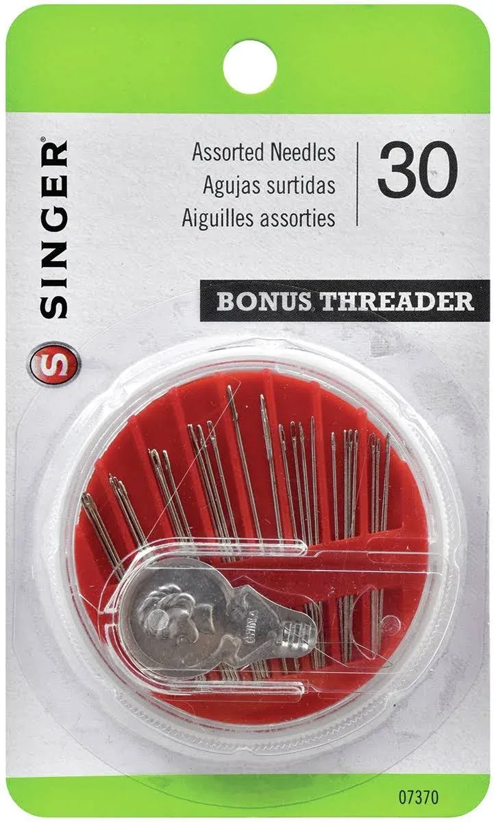 SINGER 07370 Hand Sewing Needles in Compact with Needle Threader, Assorted Sizes, 30-Count,