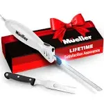 Mueller Ultra-Carver Electric Knife for Carving Meats, Poultry, Bread, Crafting Foam. Stainless Steel Blades, Powerful Motor, Ergonomic Handle, One-Touch On/Off Button, Serving Fork Included, White