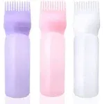 Cosywell Root Comb Applicator Bottle 6 Ounce Hair Dye Applicator Brush 3 Pack for Hair Root Comb Color with Graduated Scale(Pink White Purple)