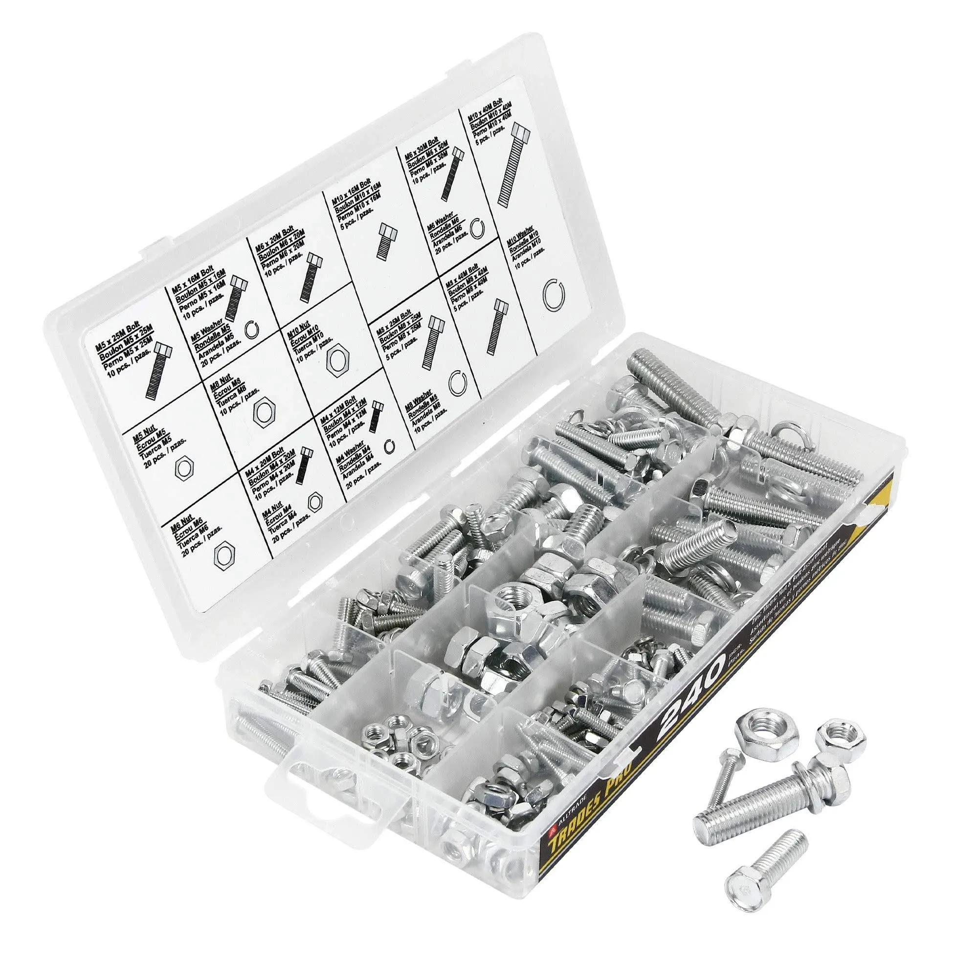 Tradespro 836344 Zinc Metric Nut and Bolt Assortment, 240-Piece