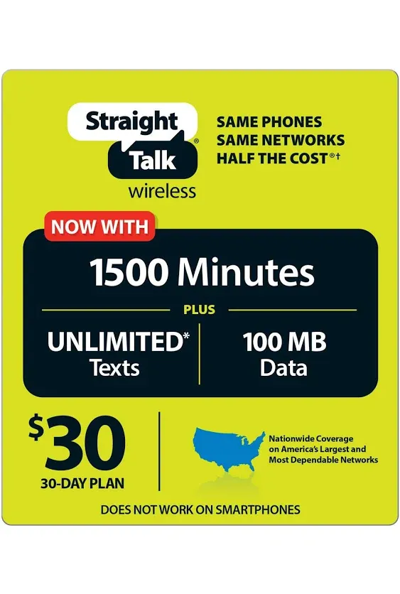 Straight Talk $30 30 Day Service Card (Basic phones only; No smartphones)