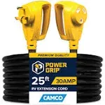 Camco Power Grip 25-Ft 30 Amp RV Extension Cord - Rated for 125V / 3,750W - Features Heavy Duty 10-Gauge Copper Wire for Superior Conductivity & Coated w/Heat-Resilient PVC (55191)