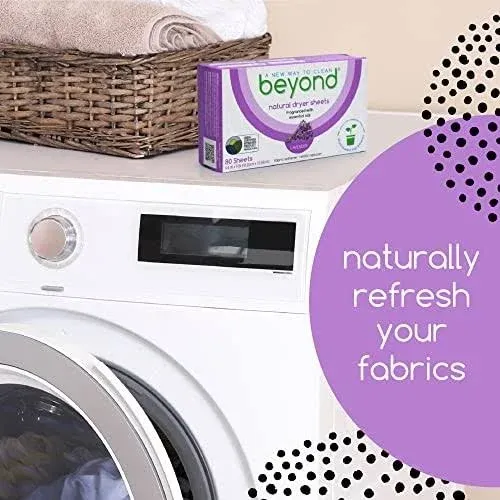 Beyond Fabric Softener Sheets (80 sheets) - Lavender Scent - Eco-Friendly Plant-Based Dryer Sheets. Removes Static Cling. Recyclable Packaging.