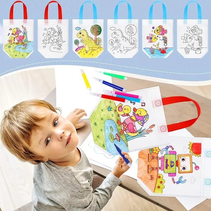 Cute Coloring Goodie Bags for Kids Birthday Party Reusable Cartoon Coloring P...