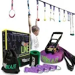 Ninja Warrior Obstacle Course For Kids - 2 X 55Ft Slackline Double The Fun Exciting Obstacles Cargo Net Rope Ladder Monkey Bars Ninja Course For Kids