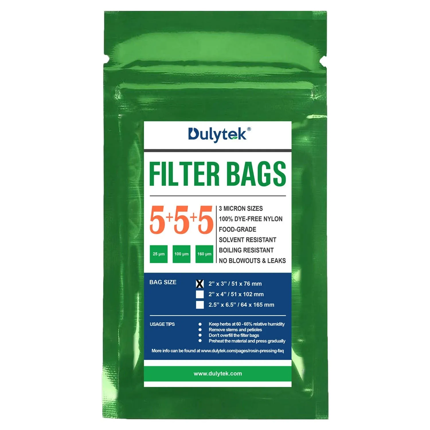 Dulytek® Premium Rosin Filter Bags 2" x 3" Mixed Set - 25, 100, and 160 Micron Sizes, 5 Bags Each - Zero Blowouts