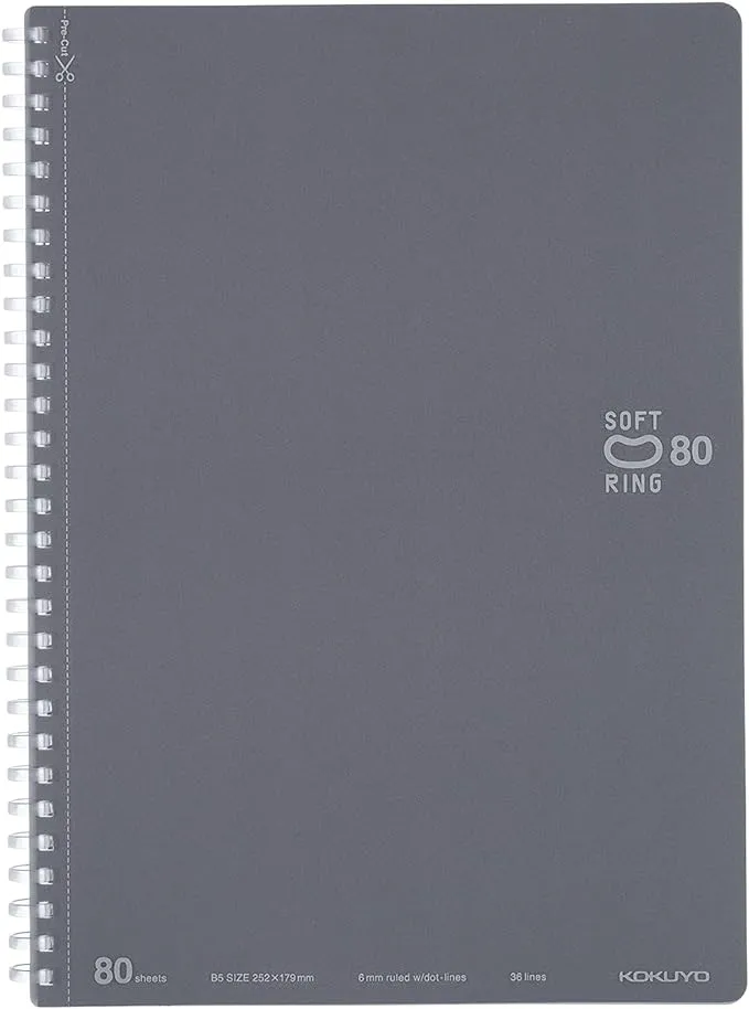 Kokuyo B5 Soft Ring B5 GRAY Notebook Dotted Line 6mm Rule | 80 Sheets SV308BT