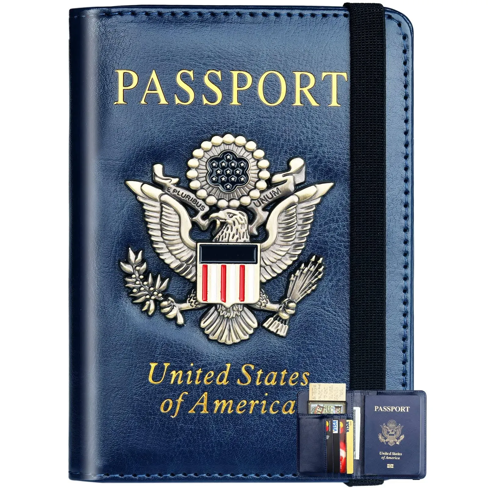 Herain Passport Holder Wallet Cover for Men Women Family, Metal US Badge Passport ...