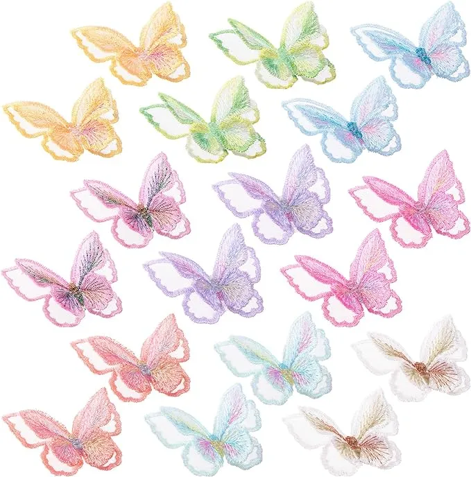 18pcs 9 Colors Butterfly Lace Patches Double Layer Organza Appliques Sew On Decorative Embroidery for Wedding Bride Dress Clothes Jeans Hat Backpacks Pants Curtain Ornaments