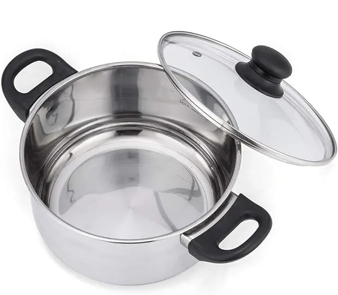 Narce Stainless Steel Stockpot, 3 Quart Stock Pot with Lid, Heat-proof Double Handles - Dishwasher Safe