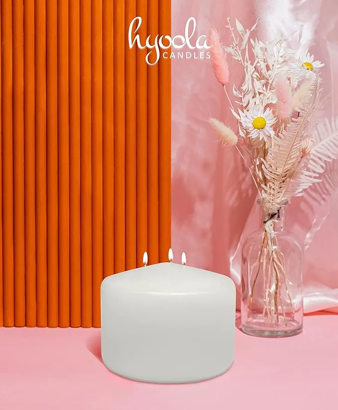 Hyoola, 4.75 x 6 Inch 3 Wick Unscented Dripless Pillar Candles - White Color