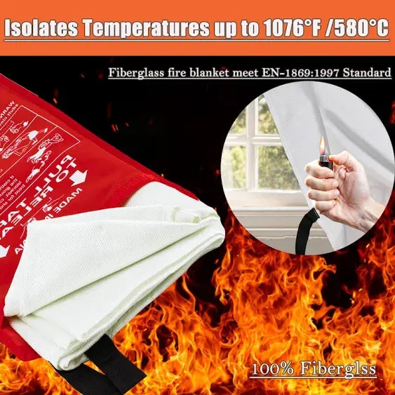 MRPAPA Emergency Fire Blanket - 2 Pack - Fire Suppression Blanket for Kitchen, 40” x 40” Fire Blanket for Home, Fiberglass Fire Blanket