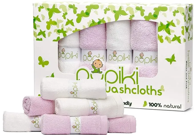 Pupiki Organic Bamboo Baby Washcloths Soft Baby Wash Cloths for Face & Body, Gentle