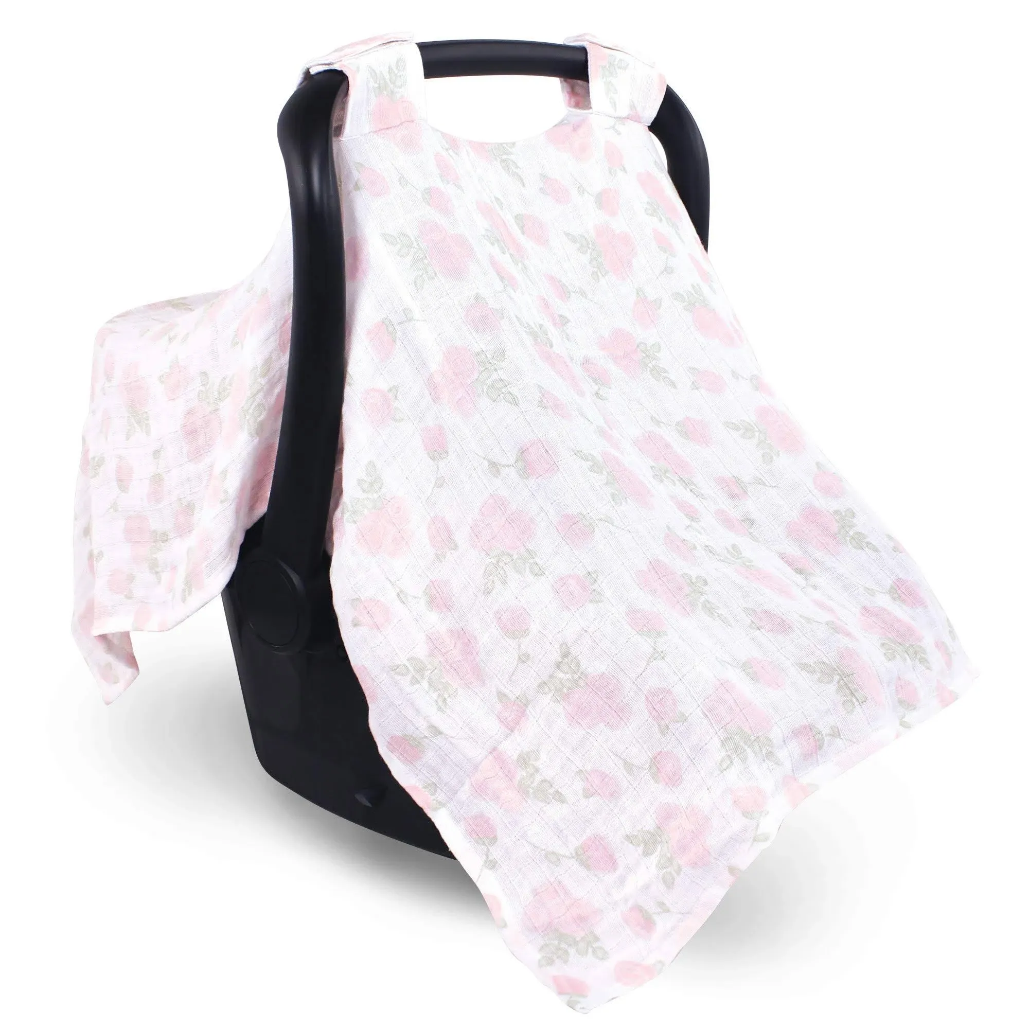 Hudson Baby Muslin Cotton Car Seat Canopy, Pink Rose