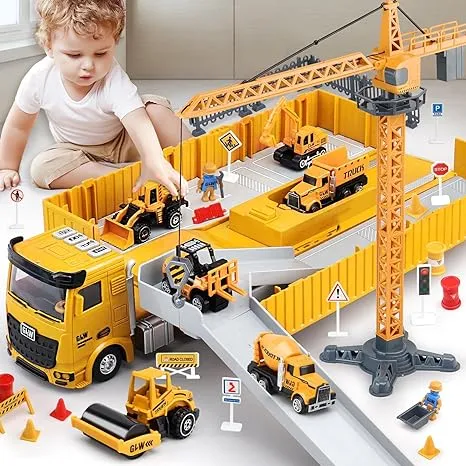 Kids Construction Toys, Construction Truck Toys Set w/Crane, Excavator, Forklift,Bulldozer,Dump Trucks,Cement Truck,Road Roller, Alloy Construction Vehicle Toys for 3 4 5 6 7 Years Old Boys Gifts