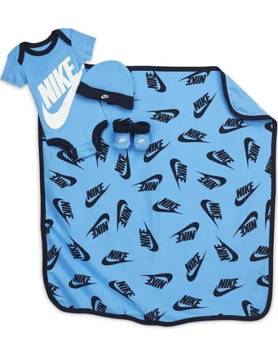 Nike Baby 4Pk 1 Short sleeve Bodysuit + Hat + 1Pk Booties + Blanket - Blue 0-6M