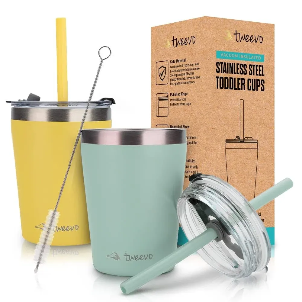 Tweevo Kids Tumblers with Spill-Proof Screw Lids - Tumbler 8.5 oz. Stainless ...