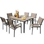 Devoko Patio Dining Set 7 Piece Outdoor Furniture with Rectangular Table and 6 Stackable Chairs Family Conversation Set for Garden Backyard Deck