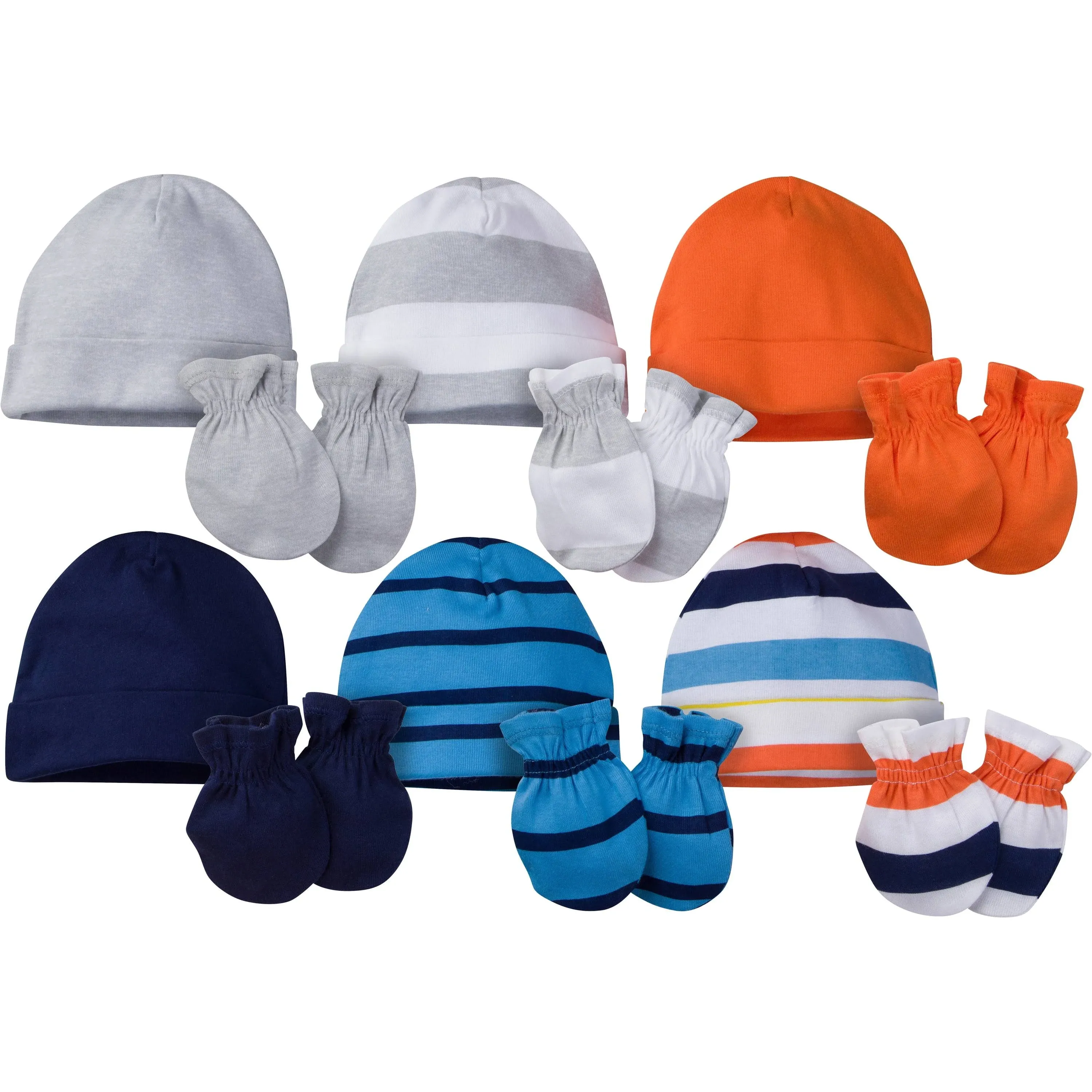 Onesies Brand Baby Boy's 12-Piece Cap and Mitten Set, Stripe, Newborn