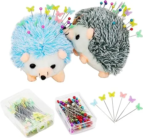 SolidGnik 2 Hedgehog Sewing Pincushion with 200 Pieces Sewing Pins Set for Sewing DIY Projects