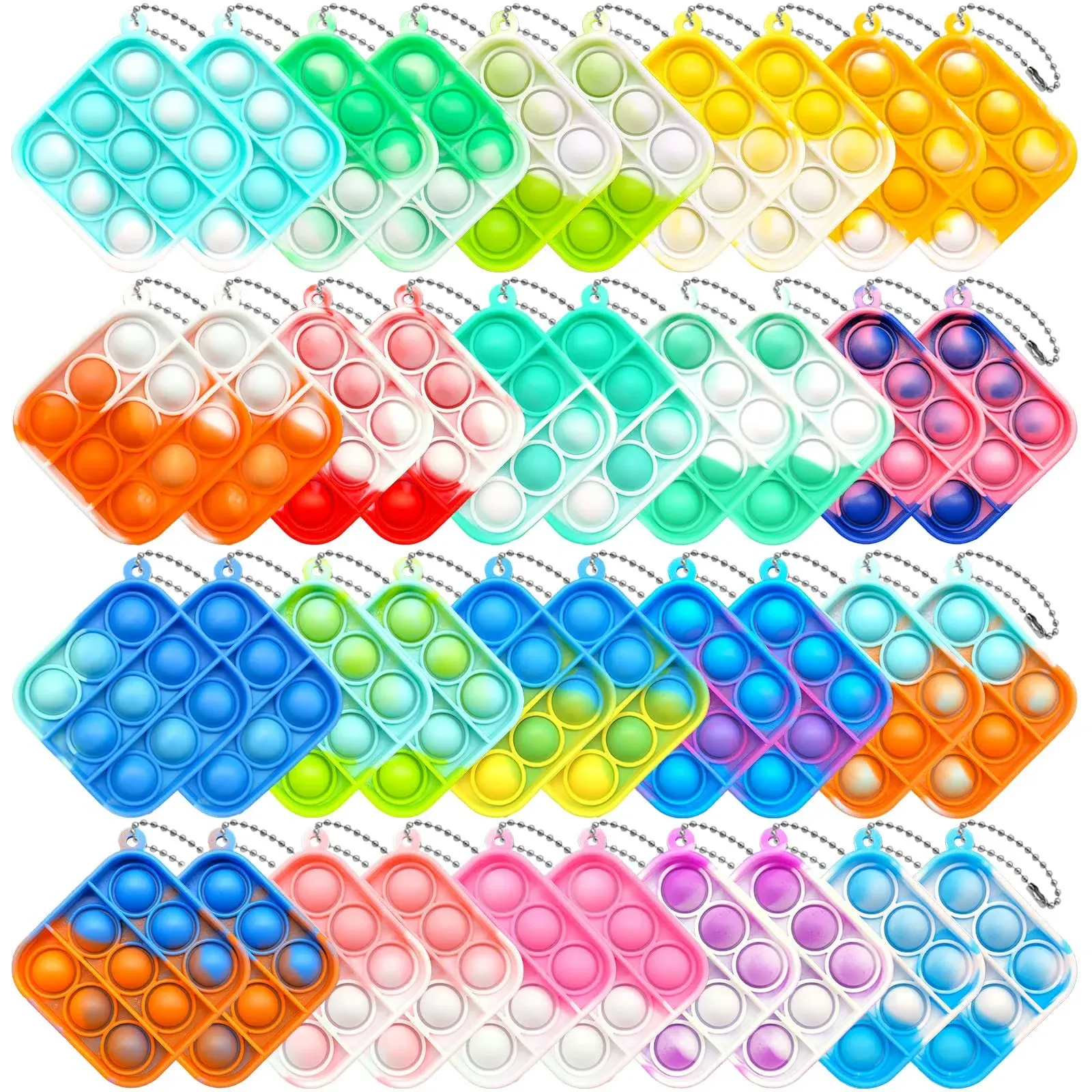 40Pcs Pop PushKeychain Fidget Toys, Pop Toys Hand Playset,Fidget Toys Sets with Keychain Office Desk Toy for Kids Adults