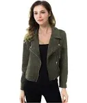 Women’s Solid Long Sleeve Faux Suede Motorcycle Jackets Zipper Short Coats