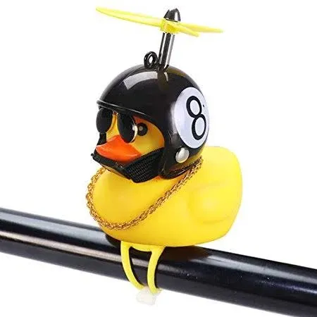 wonuu Rubber Duck Toy Car Ornaments Yellow Duck Car Dashboard Decorations Squeeze Duck Bicycle Horns with Propeller Helmet