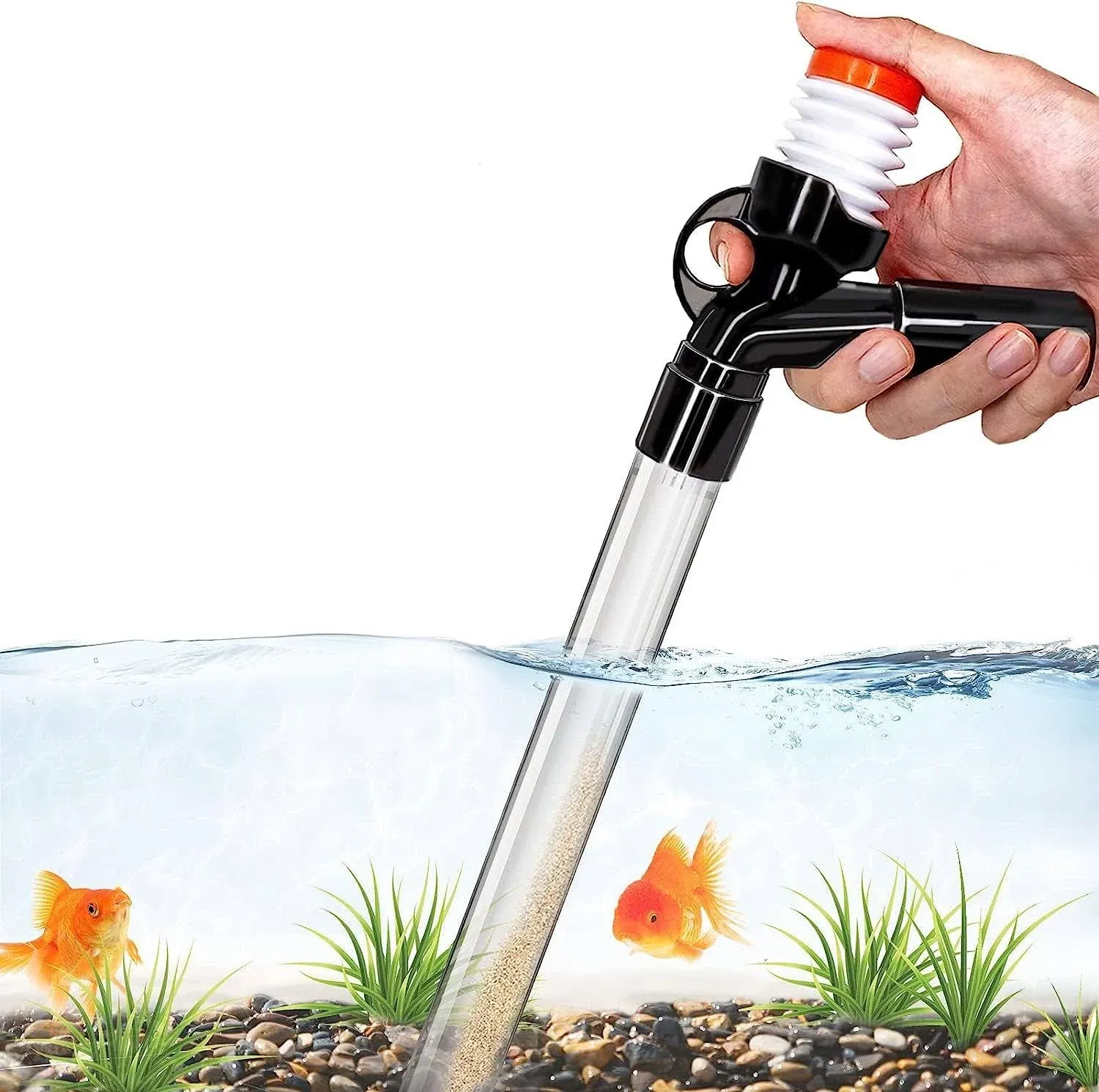 Aquarium Gravel Cleaner Fish Tank Kit Long Nozzle Water Changer for Water Changing and Filter Gravel Cleaning with Air-Pressing Button and Adjustable Water Flow Controller- BPA Free