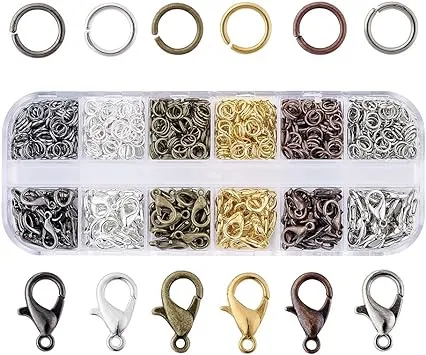 Pandahall 6 Colors Jewelry Finding Kits with 5mm Open Jump Rings &amp; 12x6mm Lob...