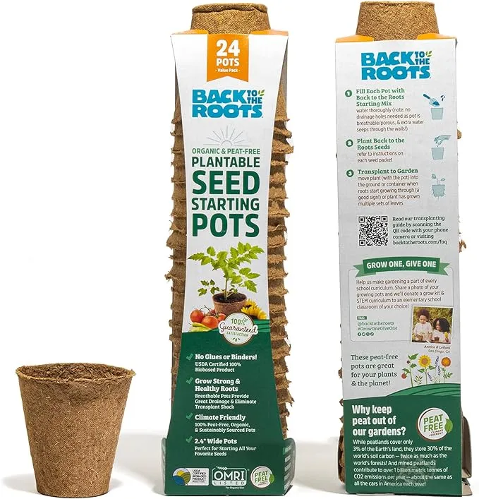 Back to the Roots Organic & PLANTABLE 4.25" Wide Seed Starting POTS (8 CT)