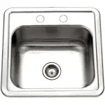 Hospitality Topmount Stainless Steel 15" Single Bowl Bar Prep Sink, 2-Hole, 1515-6BS-1