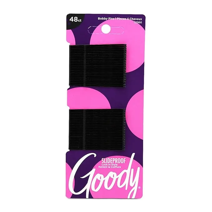 Goody Slideproof Women's Bobby Pin - 48 Count, Crimpled Black - 2 Inch Pain-Free Pins to Style and Secure All Hair Types