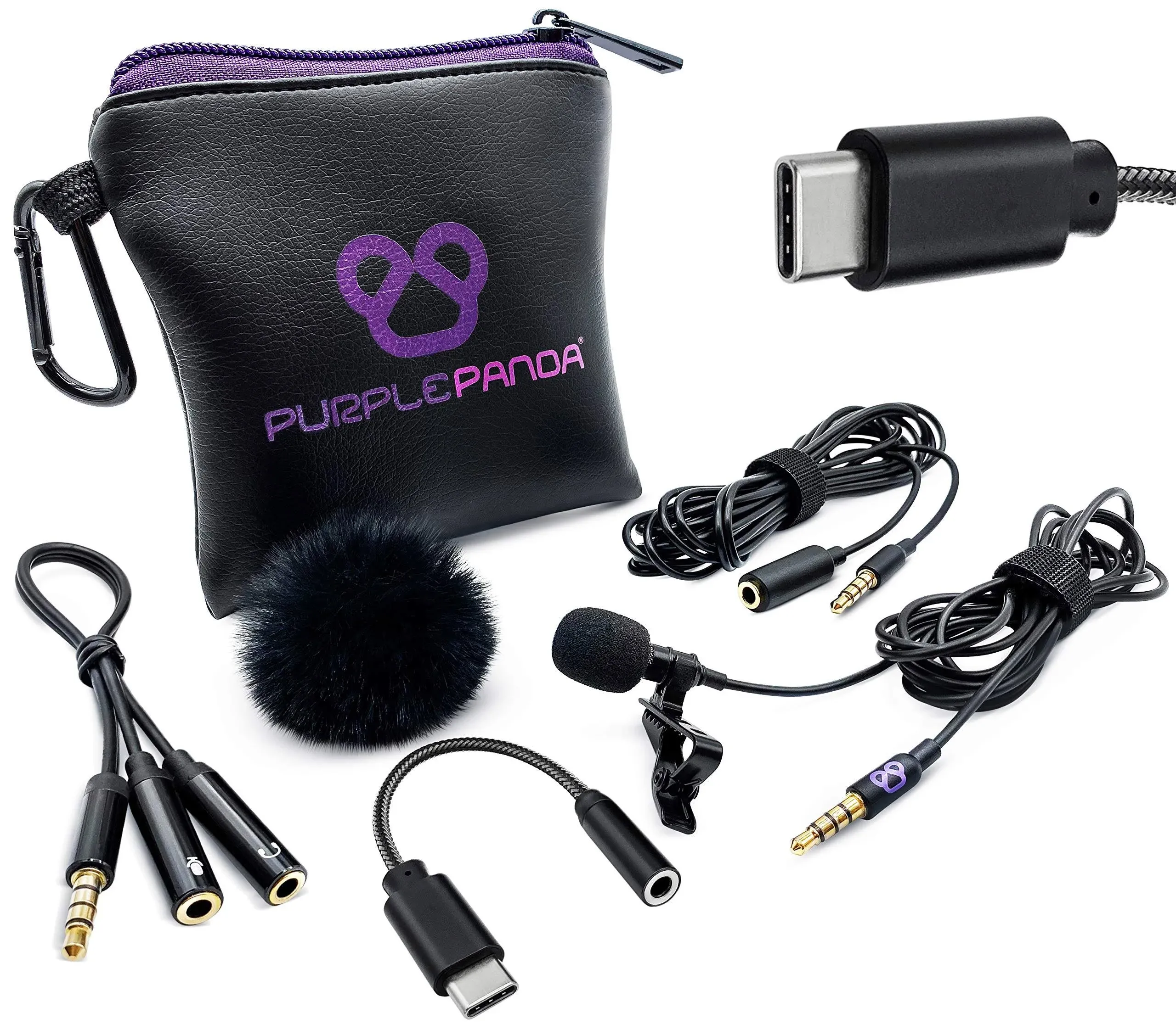 Purple Panda USB-C Lavalier Lapel Microphone - Professional Omnidirectional Condenser Clip On Lav Mic (USB Type C) - Compatible with Android, Samsung, Tablets, iPad Pro - Skype/Zoom, Video Calls