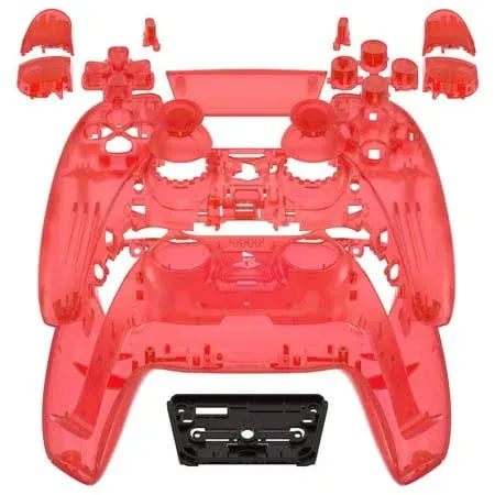 eXtremeRate Full Set Housing Shell with Buttons Touchpad Cover, Clear Red Custom ...