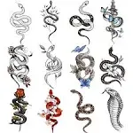 Ooopsiun 12 Large Sheets Snake Temporary Tattoos for Men Women , Cool Waterproof Body Fake Tattoo Sticker for Aldult 3D Cobra Mamba Viper Arm Tattoos