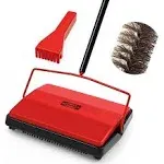 JEHONN Carpet Floor Sweeper with Horsehair, Non Electric Manual Sweeping (Red)