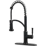 Bronze Kitchen Faucet with Pull Down Sprayer, Oil Rubbed Bronze Single Handle High Arc Commercial Farmhouse Kitchen Sink Faucet with Deck Plate